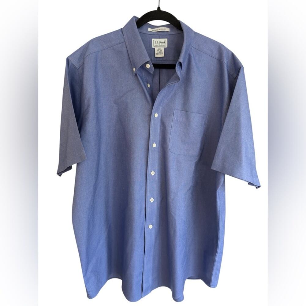 L.L. Bean Blue Oxford Shirt Mens 17.5 Reg Wrinkle Resistant Cotton